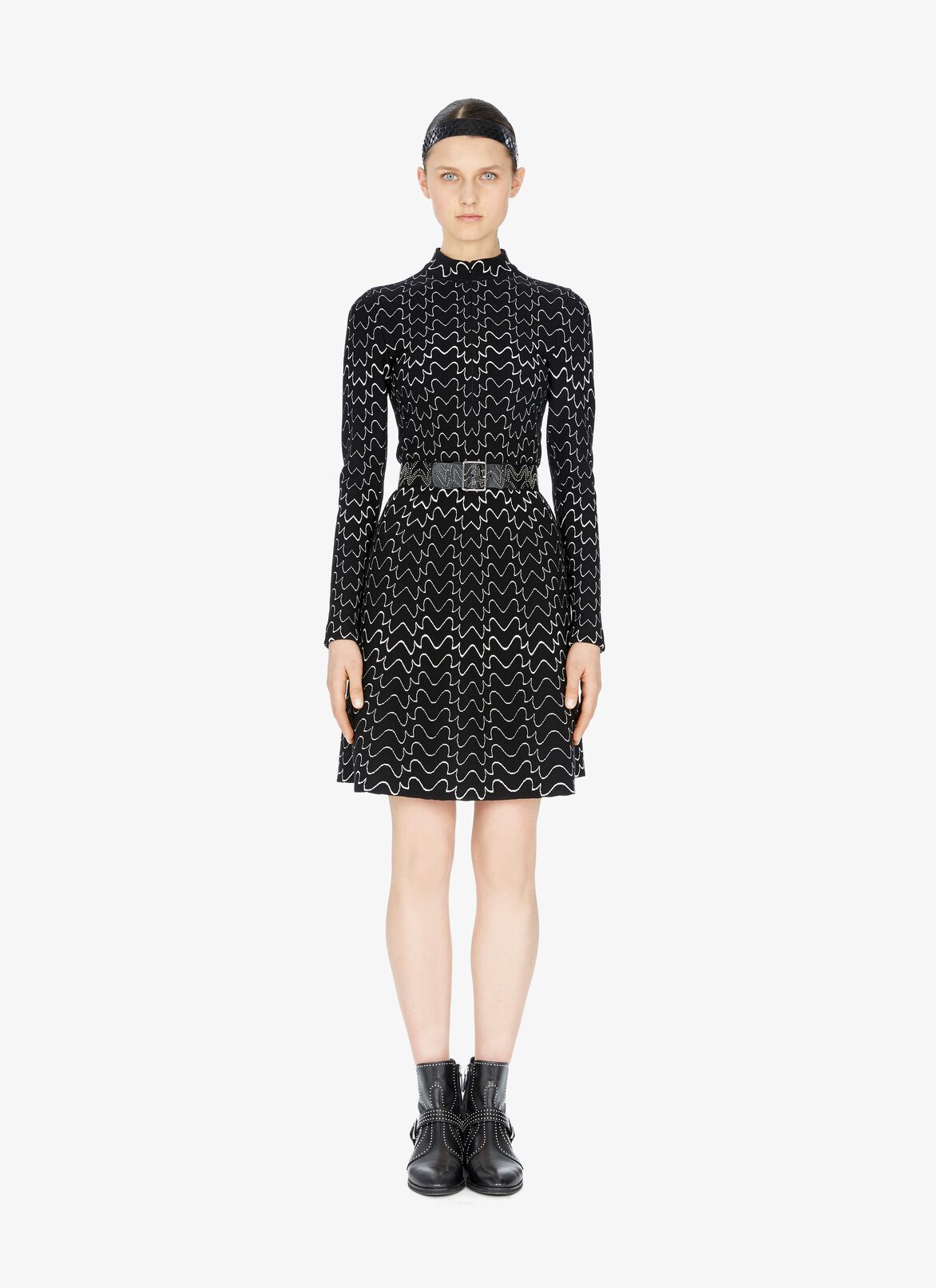 LONG SLEEVE DRESS FILIGRANE BLACK/WHITE ALAÏA BLACK/WHITE  LONG SLEEVE DRESS FILIGRANE BLACK/WHITE